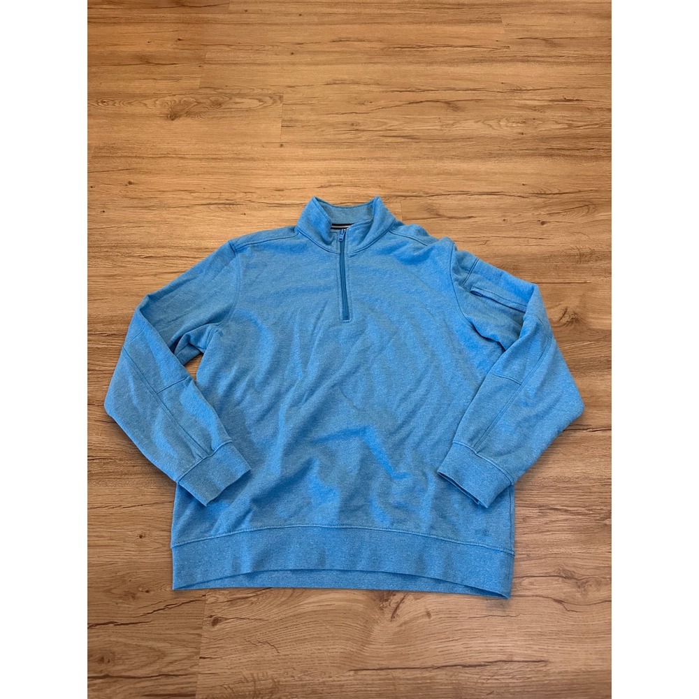 BRAX Feel Good Mens L Blue Heather 1/4 Zip Pullover Sweatshirt Sleeve Pocket